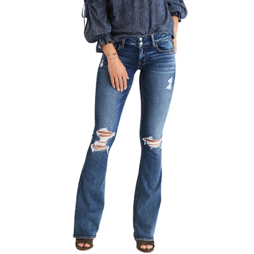 American Eagle Outfitters Super Stretch Denim X Distressed Flare Jeans Size 4